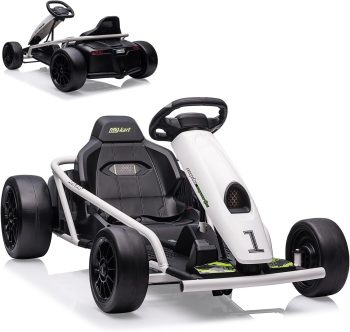 Historyli Ride on Go Kart for Teens, 24v 9Ah Large Battery Dual 300w Extra Powerful Motors, 8MPH Fast Drifting Fun with Music & Horn, Max Load 175 Lbs, Outdoor Ride on Toy