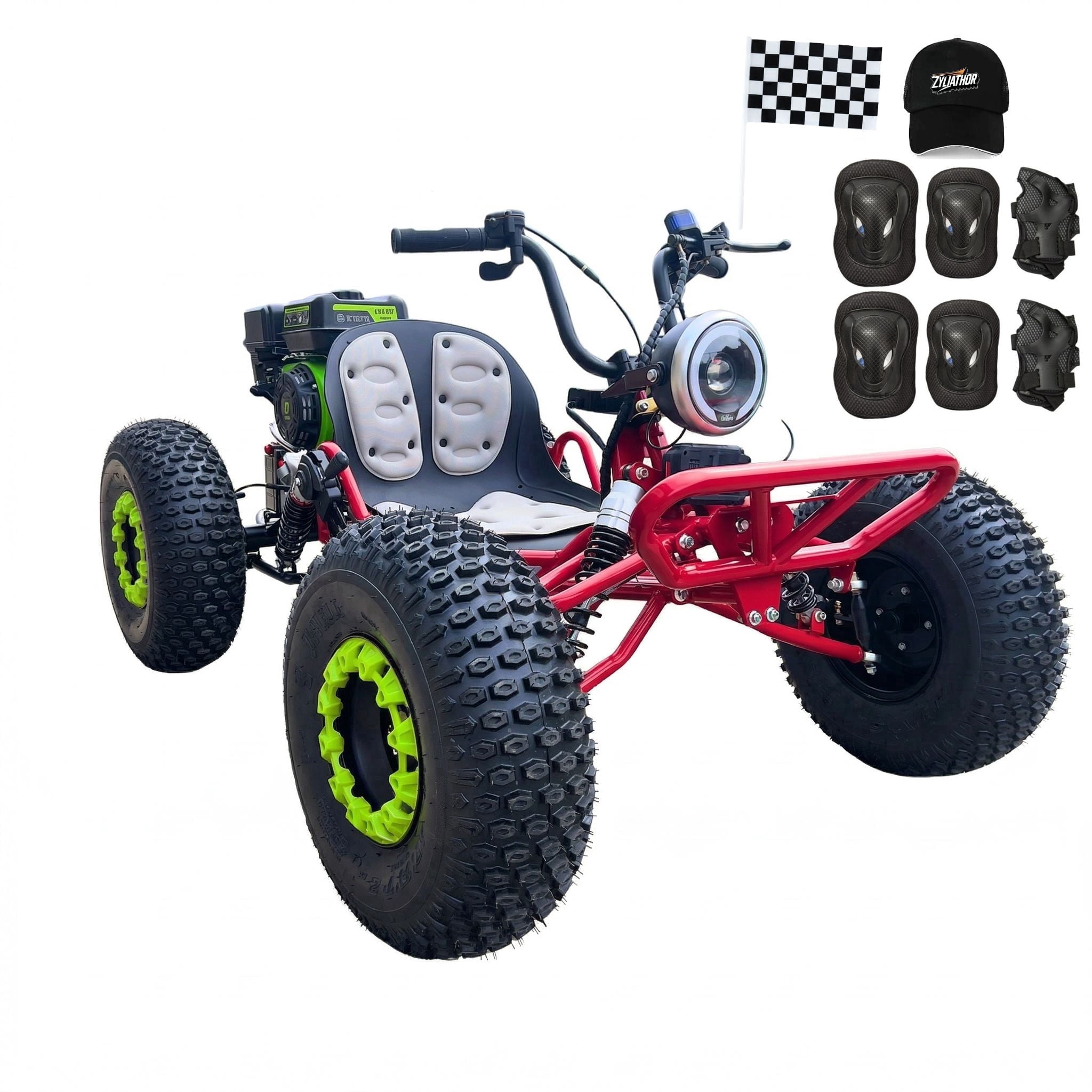 Zyliathor 212cc Gas Powered Off-Road Go Kart for Teens & Adults, Electric Start + Pull Start, Forward Neutral Reverse, CVT Automatic, LED Headlight, AT19x7-8 Tire, 8-Inch Steel Wheel (Red)