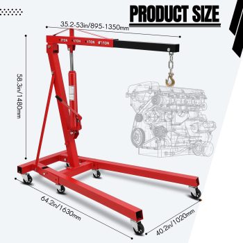 Heavy Duty 2 Ton 4000 lbs Folding Hydraulic Engine Hoist Cherry Picker, Steel Motor Crane with 6 Iron Caster Wheels Garage