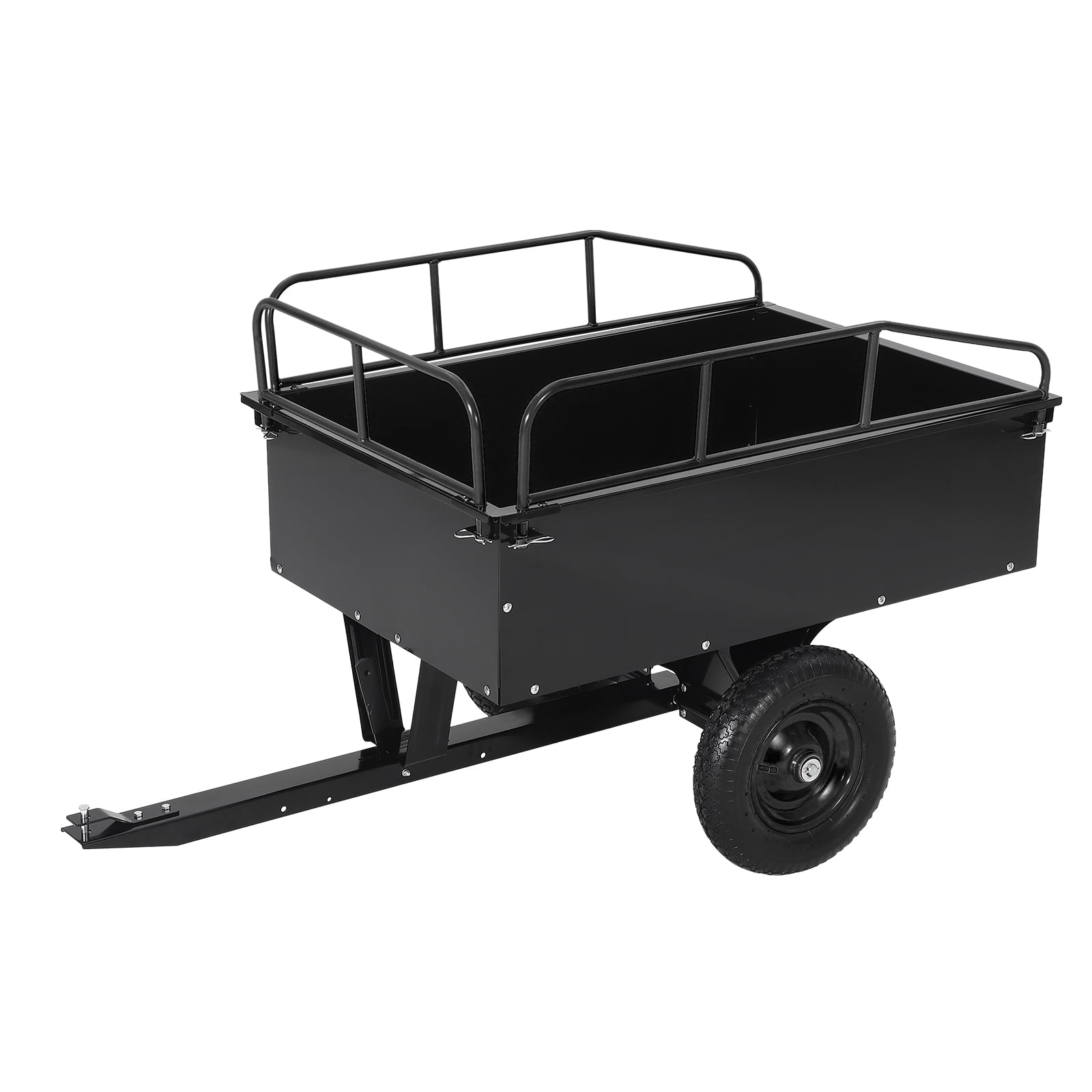 750 LBS Capacity Utility Dump Trailer, 15 Cu Ft Heavy Duty Steel Garden Dump Cart with Removable Sides, Foot Pedal & Hand Pull Design, Compatible with ATV UTV Lawn Mower Tractor