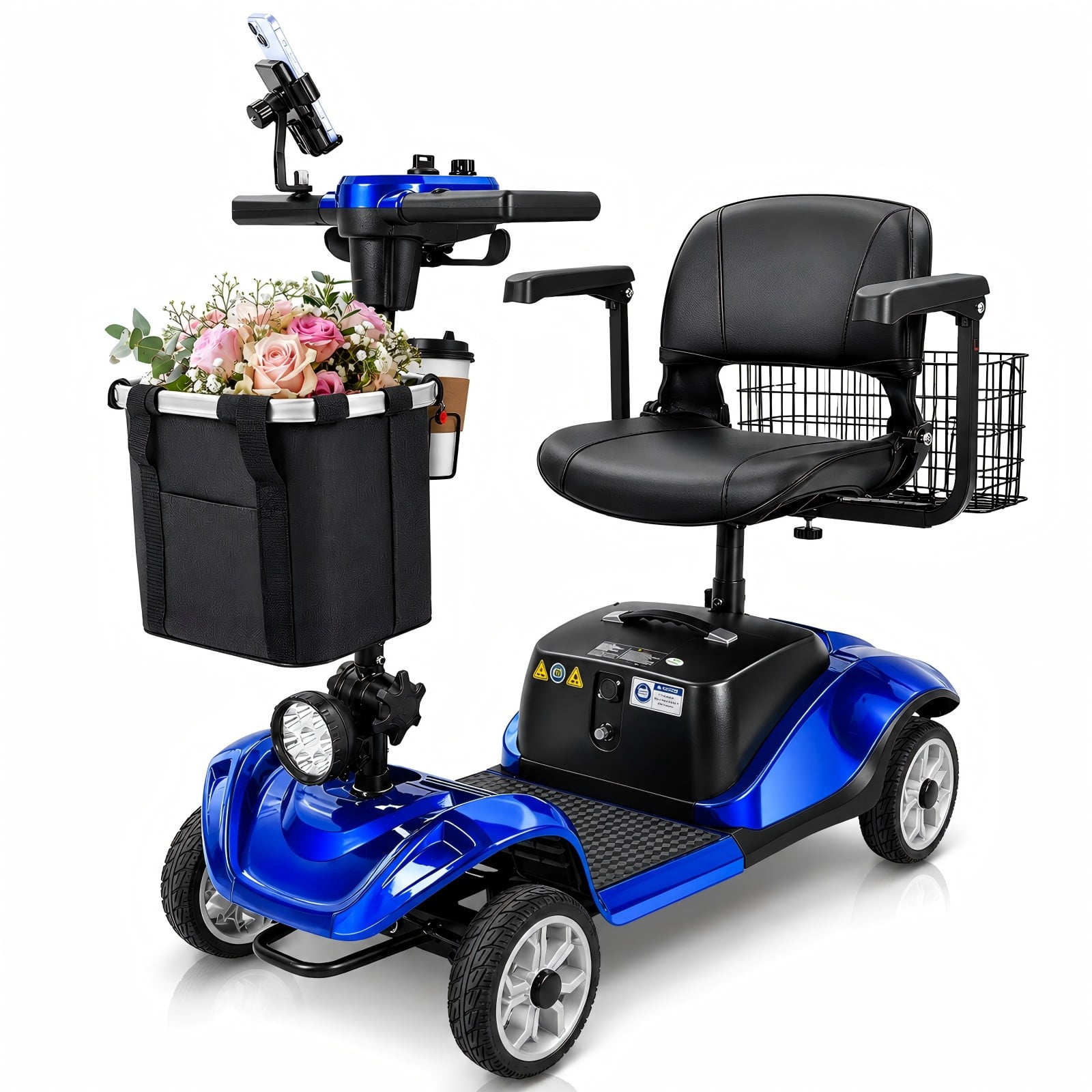 4 Wheel Mobility Scooter for Seniors&Adults,15 Miles Foldable Electric Mobility Scooter,350W Powered Electric Wheelchair Device for Adults 300 lbs,LED Lights,Basket,Compact Mobile for Travel