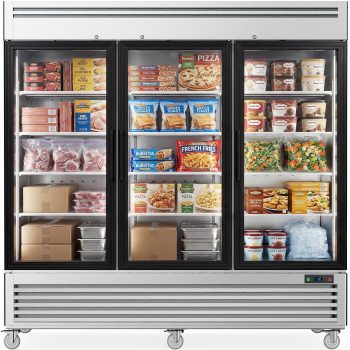 Coolake 82" Commercial Display Freezer 3 Glass Door, 72 Cu.ft Stainless Steel Reach-in Merchandiser Freezer, LED Light