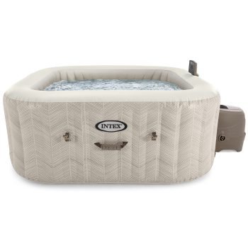 Intex: PureSpa: Chevron Deluxe - 4 Person - Cream Outdoor Inflatable Hot Tub Set, Saltwater System, 140 Bubble Jets, Cover & Ground Cloth, 69x69x28"