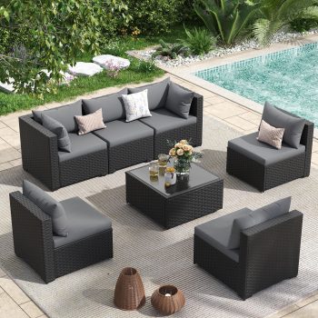 POTEBAN Patio Conversation Set, Outdoor PE Wicker Sectional Sofa for Backyard Garden