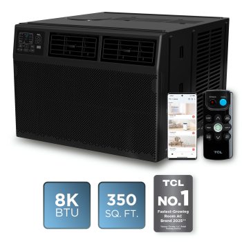 TCL 8,000 BTU Smart Window Air Conditioner (Black) - 3-in-1 AC, Fan & Dehumidifier, App, Voice, & Remote Control, Sleep & Eco Mode, 24-Hour Timer, Washable Filter, Cools up to 250 Sq ft - W8W92-B4
