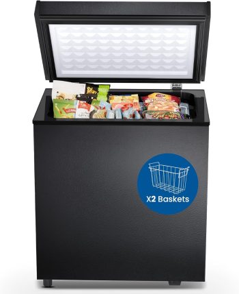 FREE VILLAGE 1.8 Cu.Ft Chest Freezer with 2 Removable Basket,Small Deep Freezer Adjustable 7 Thermostat,Quiet Mini Freezer Free-Standing Top Door,Energy Saving for Basement/Dorm/Home