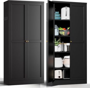 IKIMI 61" Metal Kitchen Pantry Cabinet with 4 Adjustable Shelves, Freestanding Storage Cupboard