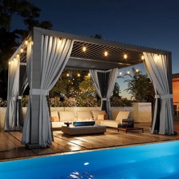 Aoxun Patio Louvered Pergola 10x12 All-Aluminum, Curtains and Netting