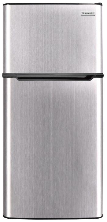 Frigidaire 4.5 cu ft 2-Door Compact Refrigerator with Freezer and Chrome trimspace-saving, energy-efficient mini fridge ideal for dorms, offices, and small kitchens.