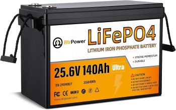24V 140Ah LiFePO4 Lithium Battery 3584Wh Built-in 100A BMS for RV Marine Trolling Motor Off-Grid Solar System