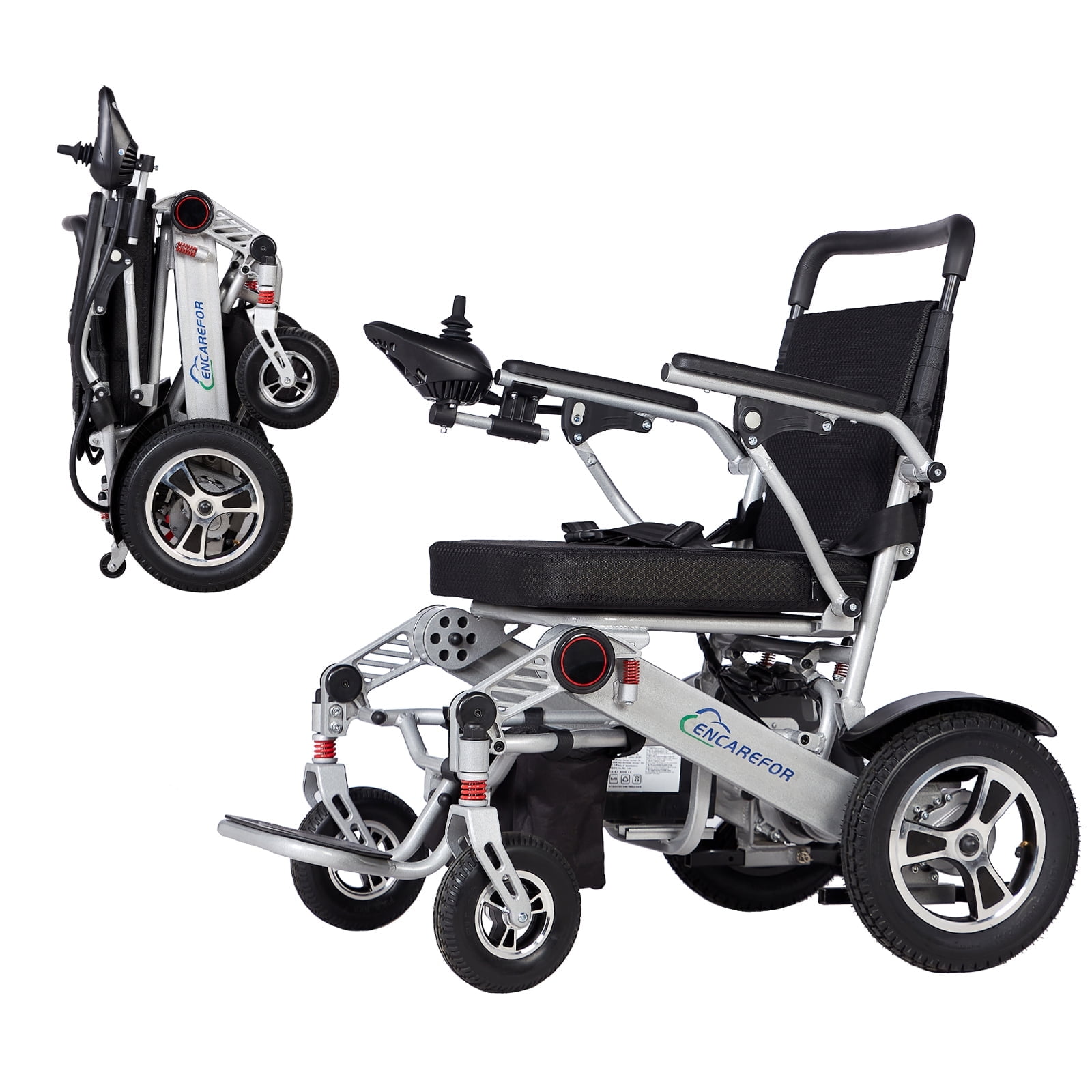 Extended 20'' 25miles Seat Folding Electric Wheelchair for Adults, Lightweight Foldable 500W Powered Wheelchairs, Portable Folding Carry Wheelchairs, Airline Approved (Silver)