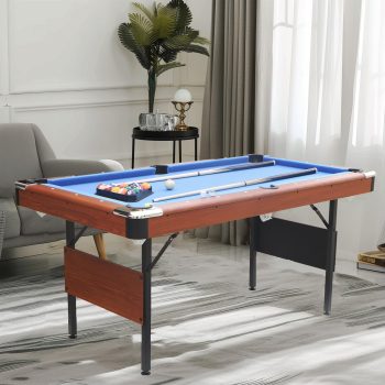 Segmart 5.5 FT Billiards Table, Portable Pool Table for Families, Easy Folding for Storage, Classic Blue Nylon Cloth, Includes Balls, Cues, Felt Brush, Blue and Brown