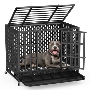 TIME RAY 38" Heavy Duty Dog Crate,Large Metal Escape Proof Dog Cage Kennel,Indestructible high Anxiety Dog Crate for Outdoor and Indoor with Lock, Double Door & Removable Tray