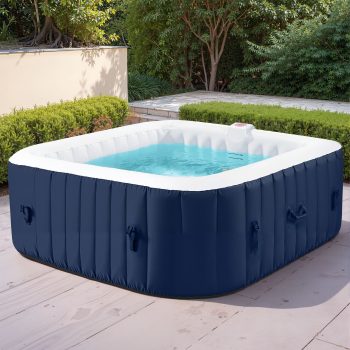 4-6 Person Outdoor Portable Inflatable Heated Hot Tub with 130 Bubble Jets, Square Inflatable Heated Pool Spa with Insulated Cover, Insulated Cover and Carry Bag, Blue