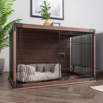 IRIS Furniture-Style Wooden Enclosed Pet Crate for Small Medium Dog, Dark