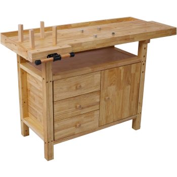JERFIT 72" Heavy Duty Wood Workbench with Storage Drawers & Cabinet, Solid Rubber Wood Work Table for Garage, Workshop, DIY Projects