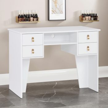 BarberPub White Manicure Table with 4 Drawers & Double-sided Open Space, Nail Desk for Nail Tech