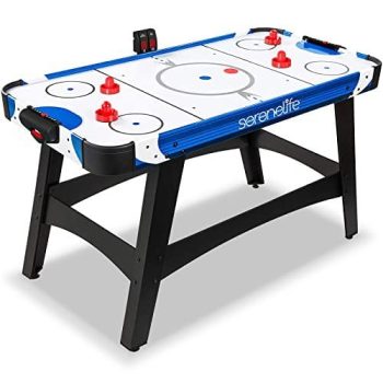 SereneLife 54 Inch Air Hockey Game Table w/ Powerful Motor, Light-up Scoreboard, AC in Line Power Switch Includes 2 Pucks, 2 Pushers
