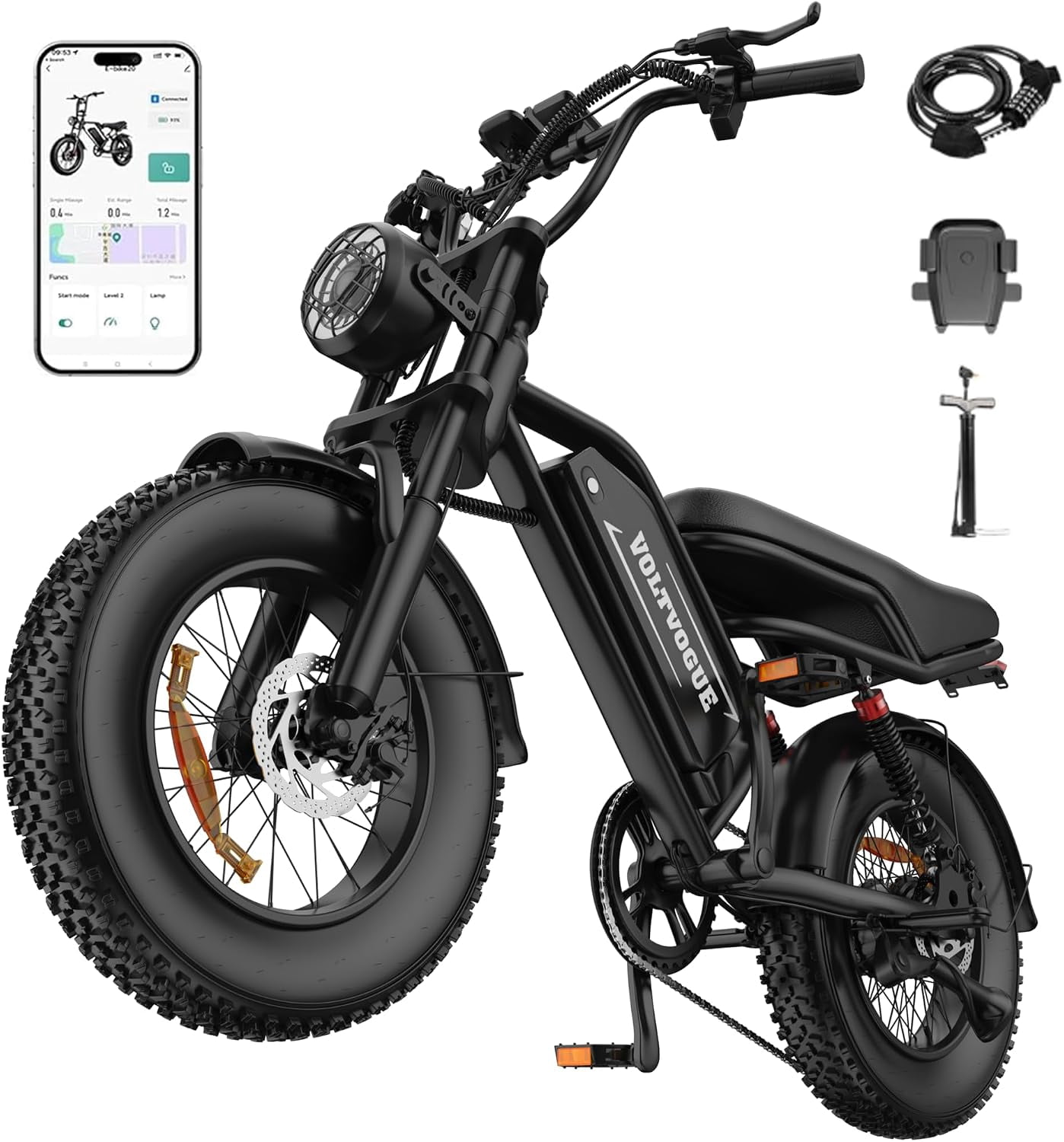 VOLTVOGUE VV-16 Adult Electric Bike, 16" Fat Tire Ebike, 48V 15.6Ah 748Wh Lithium Battery, 750W Motor, Full Suspension All-Terrain E-Bike with App Control, Recommended Age 16+ UL2849