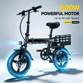 14IN Folding ebike for Adults Teens,500W Motor up to 20 mph Range 30 mile with 36V 12Ah Removable Battery Convenient for Riders Electric bike,UL 2849