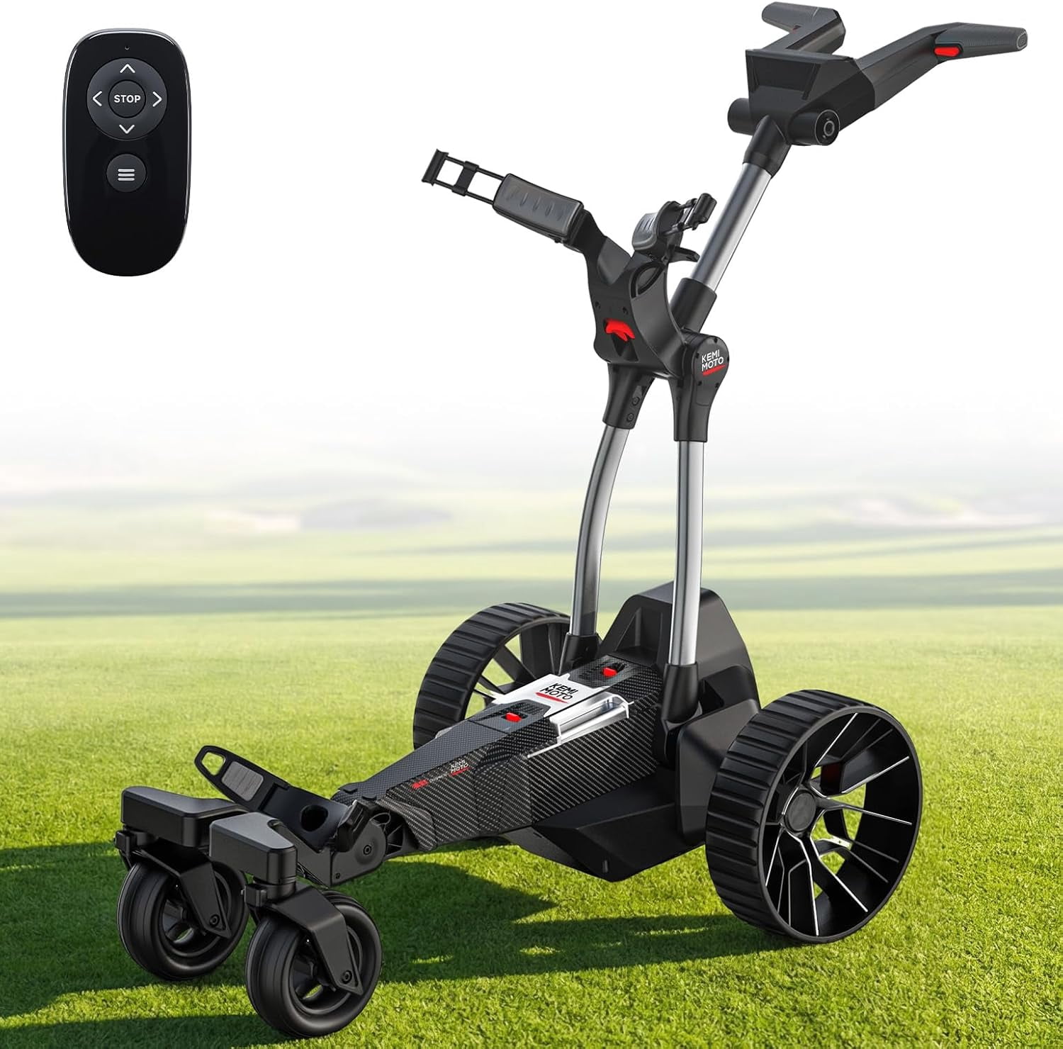 KEMIMOTO ApexR Electric Golf Cart Caddy with Power Assist Mode 492FT Remote Control Dual 240W Motor 36 Hole Battery Folding IPX5 Water Resistant w/ Drink & Umbrella Holder