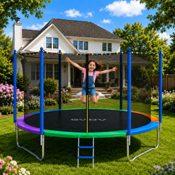 GVDV Outdoor Trampoline, Backyard Recreational Trampoline with Enclosure for Kids & Adults