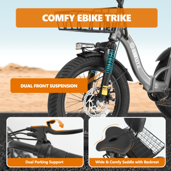 ESKUTE E Trike Electric Bike, 750W Brushless Motor Folding Trike 18X3.0 Fat Tire Ebike, 499Wh Removable Battery, Step-Thru 3 Wheel Electric Bicycle, 48V 13AH 18MPH Tricycle for Adults