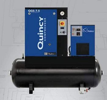 Quincy QGS Rotary Screw Compressor WITH Integrated Dryer- 7.5 HP, 230 Volt, Single Phase, 60 Gallon Horizontal Tank, 21.2 CFM