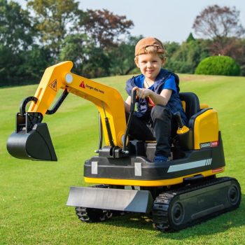 JOYLDIAS Kids 12V Electric 360 Degree Rotating Ride On Excavator and Bulldozer with Track Design Wheels, Remote Control, MP3, Toolbox ()