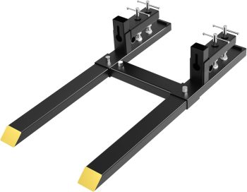 Heavy Duty 6000 lbs Pallet Forks for Tractor - Clamp-on Loader Attachment with Adjustable Stabilizer Bar Quick Attach for Skid Steer and Industrial Use - 65-inch Forklift