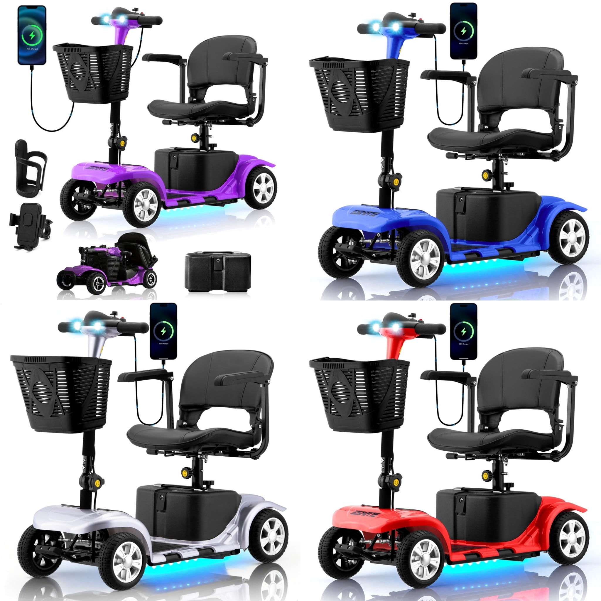 Arshin 4 Wheels Mobility Scooter with USB Port for Seniors,Electric Folding Wheelchair Device for Travel()