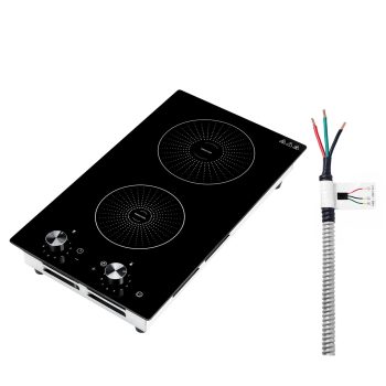 KFFKFF 12-Inch Dual-Burner Induction Cooktop, Built-in Electric Stove 220V 3500W, Kitchen Appliance with 11 Heat Settings, Knob Controls, Ceramic Glass Top, and Safety Lock