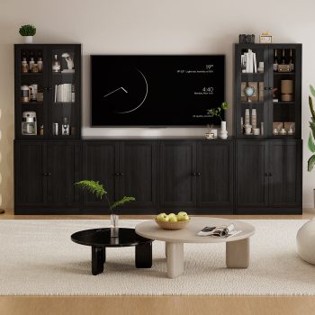 RichYa 4-Piece Wall Unit Entertainment Center with Bookshelves for TVs up to 60”,TV Stand Cabinets with Display Shelves for Living Room