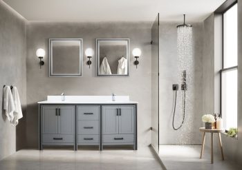 Bathroom Vanity, 72 inch Double Sink Vanity with White Quartz Top, Solid Wood Frame, 5 Drawers and 2 Cabinets, Soft Close Hinges, Scratch Resistant, Dark Grey Finish for Master Bath
