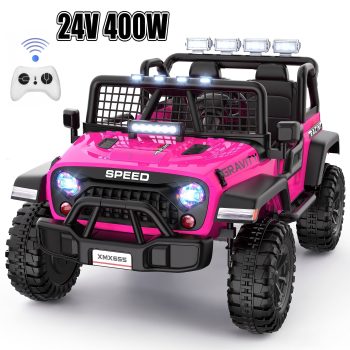 Farmdex 24 Volt 2 Seater Electric Truck Car for Kids, 400W Ride on Cars with Remote Control, Color Led Lights, Bluetooth Music, Spring Suspension,Powered Ride On Toys Gift for Boys & Girls