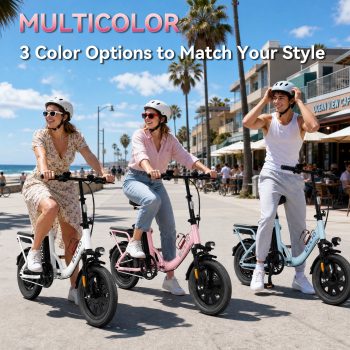 ECLIO 750W Folding Step Through Electric Bike, 48V 14Ah Removable Battery Ebike, 60 Miles Range, 16" Foldable Ebike for Adults, Commuter Electric Bicycle for City Riding, UL 2849- Pink