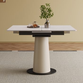 Montary Square Expandable Folding Dining Table Stainless Steel Base Space Saving Small Apartments(Table Only)