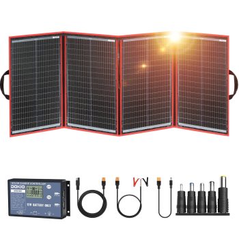 DOKIO 18V Portable Solar Panel Kit Folding Solar Charger with 2 USB Outputs for 12v Batteries/Power Station AGM LiFePo4 RV Camping Trailer Car Marine
