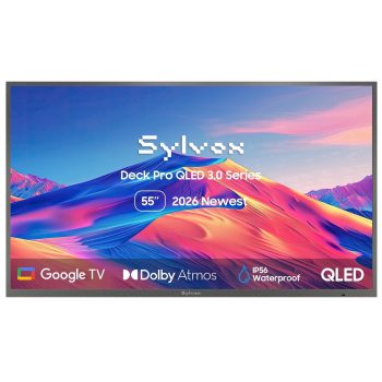 Sylvox 55" QLED Outdoor TV,4K UHD 1000nits Smart Television for Partial Sun,IP55 Weatherproof, Dolby Atmos,Voice Remote,Chromecast,Deck Pro QLED 3.0