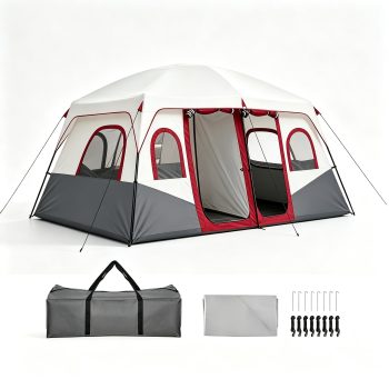 Family Camping Tent, 8-12 Person Waterproof Easy Setup Camping Tent, 2 Room Divider, 2 Doors, 6 Windows, Portable Pop Up Tents with Carry Bag for Outdoor Camping, Car Camping and Backyard