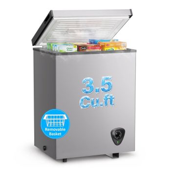 LifePlus 3.5 Cu ft Chest Freezer, Top Open Door Small Deep Freezer with Removable Basket, Adjustable Temp, Fast Cooling, Energy Saving, Low Noise for Home Garage RV, Gray