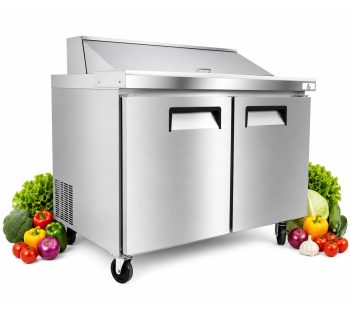 48" 12.96 Cu.Ft. Commercial Sandwich Prep Table Refrigerator, Two Door Stainless Steel Prep Station, NSF