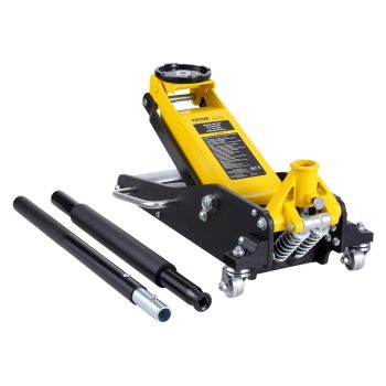 VEVOR Low Profile Floor Jack 2 Ton (4400 lbs) , Heavy Duty Aluminum Hydraulic Racing Floor Jack, Hydraulic Car Jack, Dual Piston Quick Lift Pump, 3.2"-14.6" Height Lifting Range (Yellow)