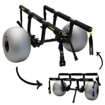 Suspenz Fishing Kayak Catch-All Beach Cart Trolley, Heavy Duty Canoe Transport Trailer, Adjustable Bi-Directional Bunker Bars, Balloon Wheels