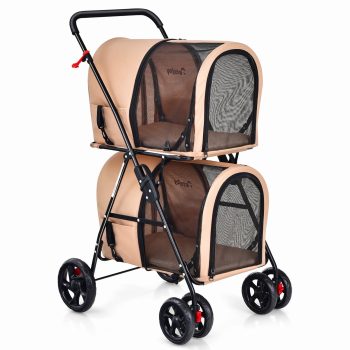 Vebreda 4-in-1 Double Pet Stroller with Detachable Carrier and Travel Carriage, 2-Decker Multifunctional Design, Foldable Stroller Frame
