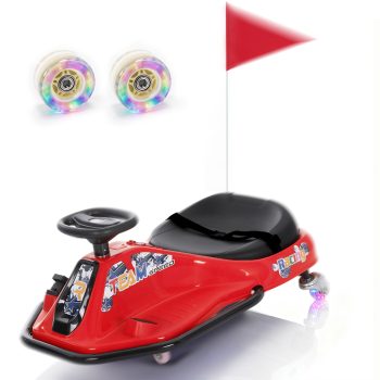 Alpha Joy 24V Electric Go Kart for Kids Ages 3+, Crazy Drifting Go-Kart 180W Ride on Toy Car with 9.3 MPH Max Speed, Bluetooth & LED Lights, Safety Harness