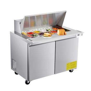 KFFKFF 48"W Commercial Refrigerator, 12.5 Cu. Ft Sandwich Prep Table with Refrigerated Storage, Mega Top Food Prep Unit Featuring 18 Pans and Cutting Board, Stainless Steel Salad Prep Cooler