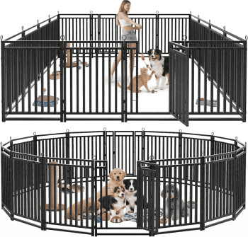 Petorldog Metal Dog Playpen, Portable Fence for Indoor & Outdoor Use (Black-Silver)