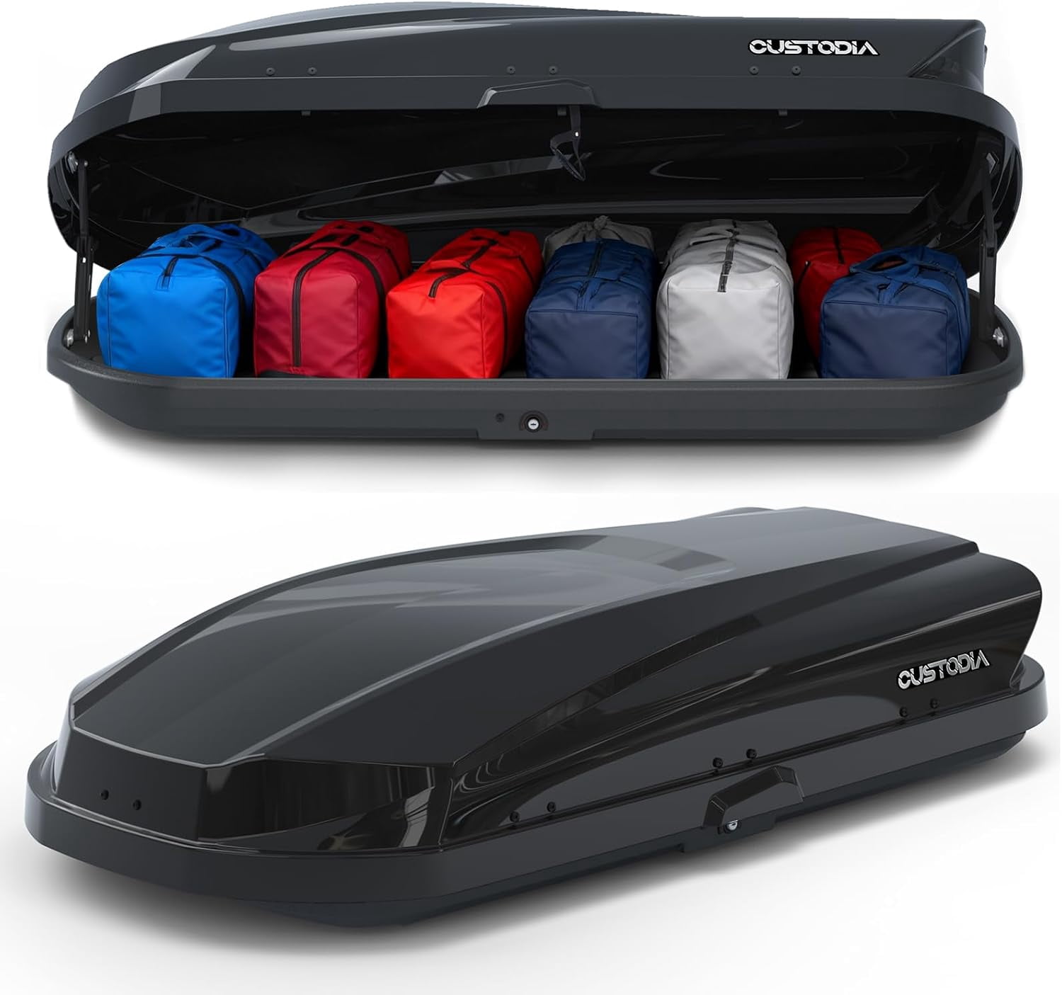 Heavy Duty 14 Cubic Feet Hard Shell Roof Cargo Carrier with Security Keys 62.52 (L) x32.48 (W) x 13.19(H) Inch, Waterproof Rooftop Storage Box Roof Box for Vehicles Dual Side Opening Black
