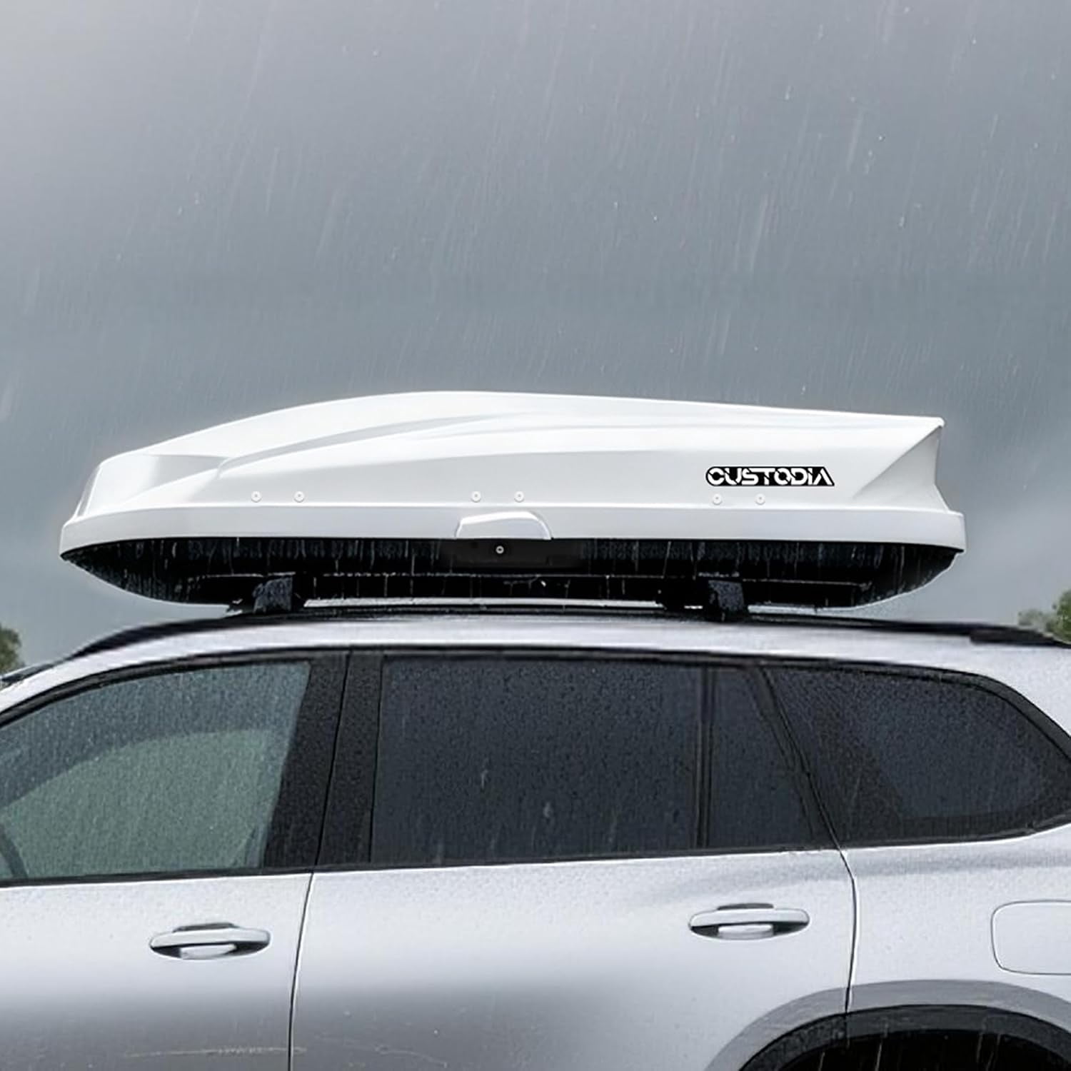 Heavy Duty 14 Cubic Feet White Roof Box with Security Keys, Hard Shell Roof Cargo Carrier, Weatherproof Storage for Travel, Tool-Free Installation, Durable ABS Material, 63" L x 33" W x 14" H